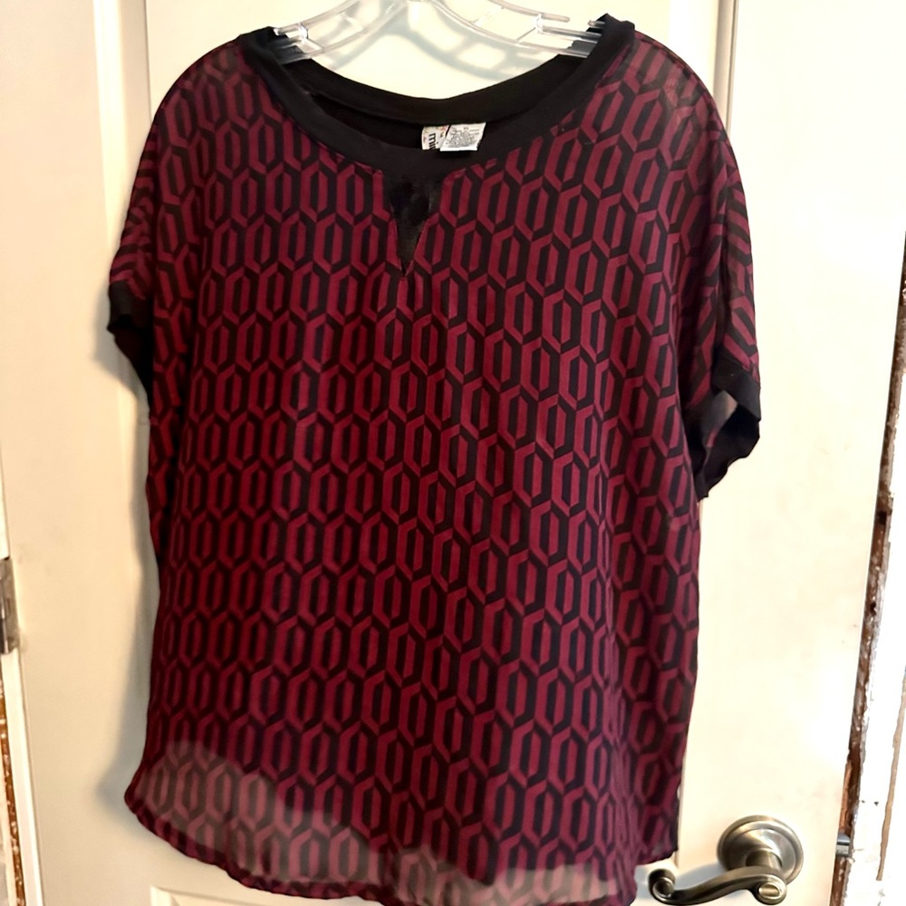 Sheer Black and Wine Patterned Top